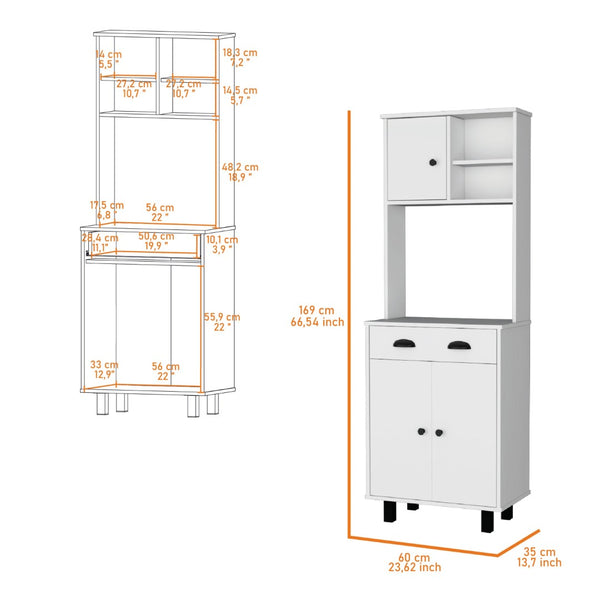 HomeRoots 67" White Pantry Cabinet – Stylish Storage Solution with 5 Shelves for Kitchen, Laundry, or Home Office 553663