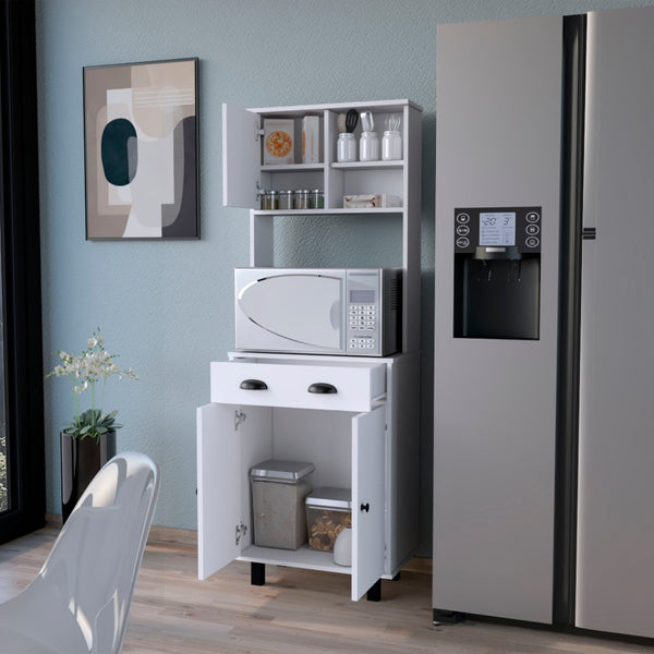 HomeRoots 67" White Pantry Cabinet – Stylish Storage Solution with 5 Shelves for Kitchen, Laundry, or Home Office 553663