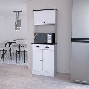 HomeRoots 66" Stylish Black and White Pantry Cabinet - Space-Saving Storage for Modern Kitchens & More 553664