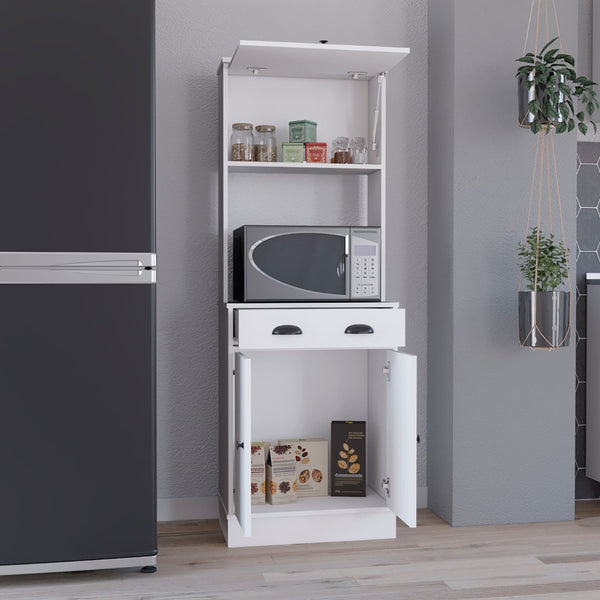 HomeRoots 66" White Wood Pantry Cabinet – Stylish Storage Solution for Kitchen, Laundry, or Hallway Organization 553665