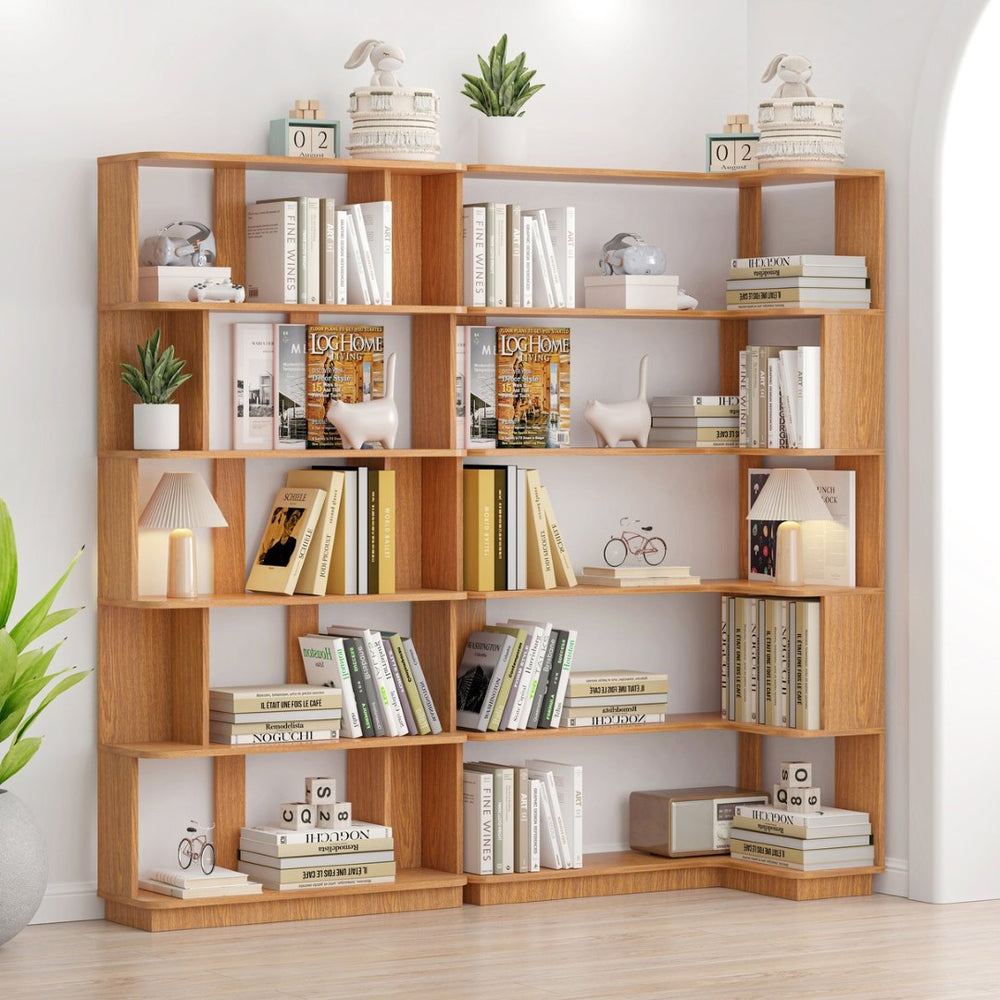 English Elm 90 Cm Modular Corner Bookcase Set Open Display Shelving Dark Oak Home Office W2899S00011