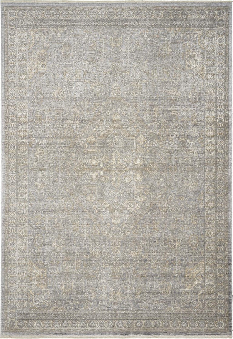 HomeRoots Floral Area Rug with Fringed Edges Non Slip Latex Backing in Neutral Gray Beige for Any Room 4' x 6' 553683