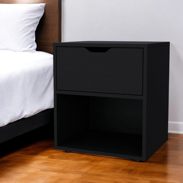 Homeroots 20" Black One Drawer Faux Wood Nightstand   553689