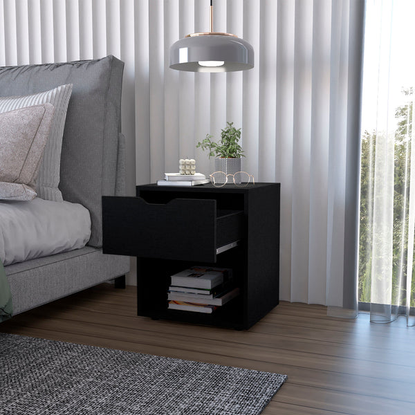 Homeroots 20" Black One Drawer Faux Wood Nightstand   553689