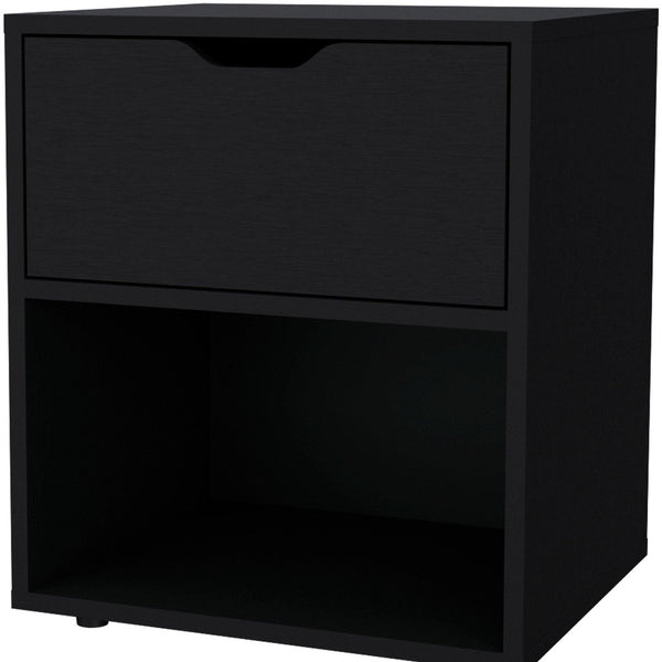 Homeroots 20" Black One Drawer Faux Wood Nightstand   553689