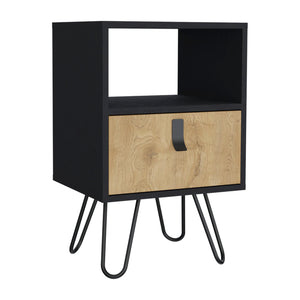 Homeroots 30" Black And Natural One Drawer Faux Wood Nightstand   553690