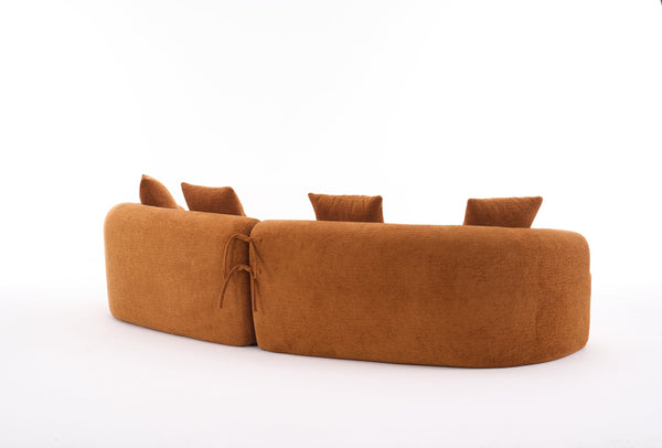 English Elm Compression Compression Sponge Sofa Curved Modular Sectional with 30D High-Density Chenille Sleeper for Cozy Apartment Living Room Comfort and Safe Rounded Design Orange W2231S00015