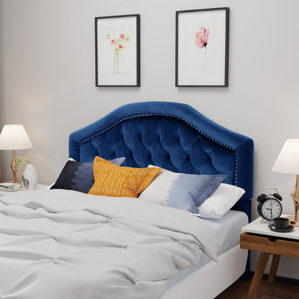 English Elm Tufted Queen Headboard with Nailhead Trim Solid Wood Frame Adjustable Iron Legs Navy Blue 57875.00NVLTNBLU