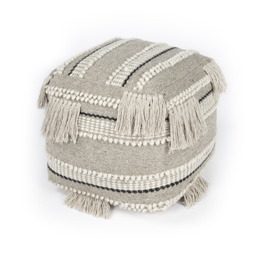 Butler Specialty Realisa Tasseled Square Pouffe – Stylish Bohemian Accent For Living Room, Bedroom, Or Dorm Space Gray Cotton ,Wool Shell,Filling, Thermocol Beans 5537329-butler