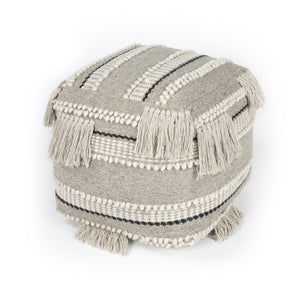 Butler Specialty Realisa Tasseled Square Pouffe – Stylish Bohemian Accent For Living Room, Bedroom, Or Dorm Space Gray Cotton ,Wool Shell,Filling, Thermocol Beans 5537329-butler