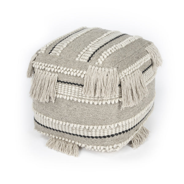 Butler Specialty Realisa Tasseled Square Pouffe – Stylish Bohemian Accent For Living Room, Bedroom, Or Dorm Space Gray Cotton ,Wool Shell,Filling, Thermocol Beans 5537329-butler