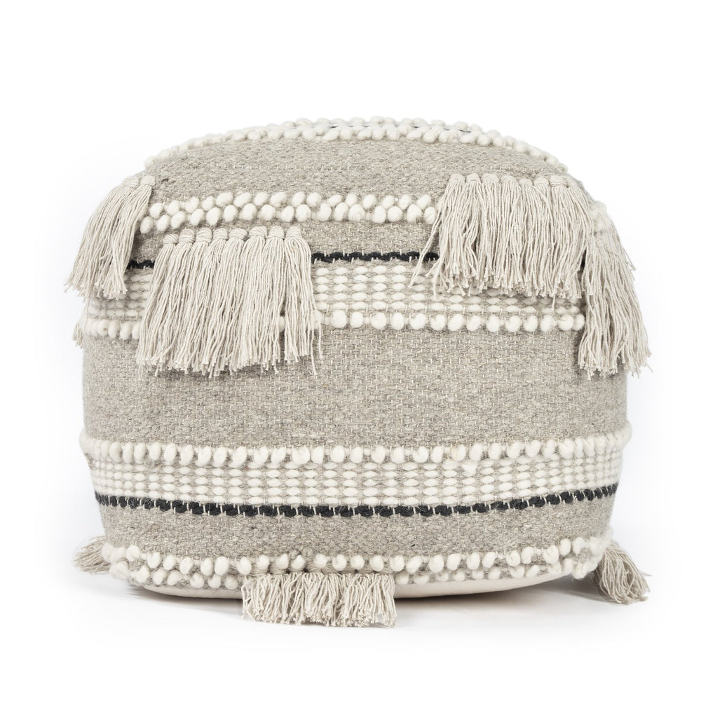 Butler Specialty Realisa Tasseled Square Pouffe – Stylish Bohemian Accent For Living Room, Bedroom, Or Dorm Space Gray Cotton ,Wool Shell,Filling, Thermocol Beans 5537329-butler