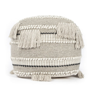 Butler Specialty Realisa Tasseled Square Pouffe – Stylish Bohemian Accent For Living Room, Bedroom, Or Dorm Space Gray Cotton ,Wool Shell,Filling, Thermocol Beans 5537329-butler