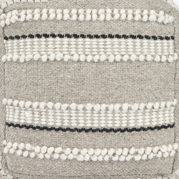 Butler Specialty Realisa Tasseled Square Pouffe – Stylish Bohemian Accent For Living Room, Bedroom, Or Dorm Space Gray Cotton ,Wool Shell,Filling, Thermocol Beans 5537329-butler