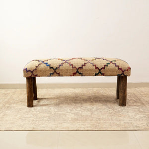 English Elm Decorative Woven Jute Upholstered Bench Solid Wood Frame Bohemian Entryway Accent B346P320748