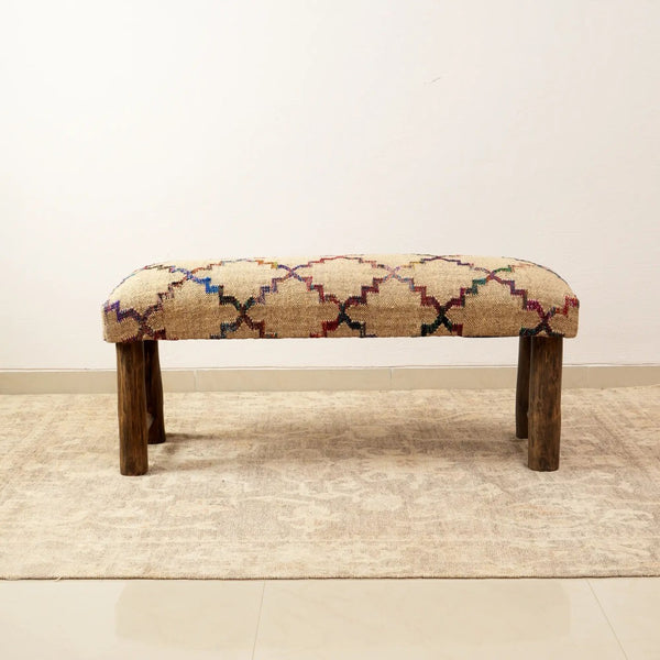 English Elm Decorative Woven Jute Upholstered Bench Solid Wood Frame Bohemian Entryway Accent B346P320748