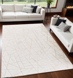 Homeroots 5' X 7' White And Gold Faux Fur Abstract Shag Non Skid Area Rug  Faux Fur 553735