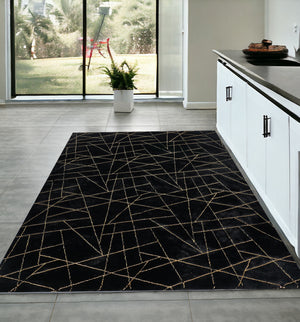 Homeroots 4' X 6' Black And Gold Faux Fur Abstract Shag Non Skid Area Rug  Faux Fur 553750