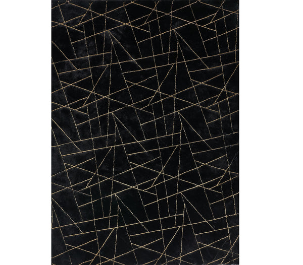 Homeroots 5' X 7' Black And Gold Faux Fur Abstract Shag Non Skid Area Rug  Faux Fur 553751