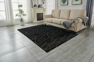 Homeroots 5' X 7' Black And Gold Faux Fur Abstract Shag Non Skid Area Rug  Faux Fur 553751