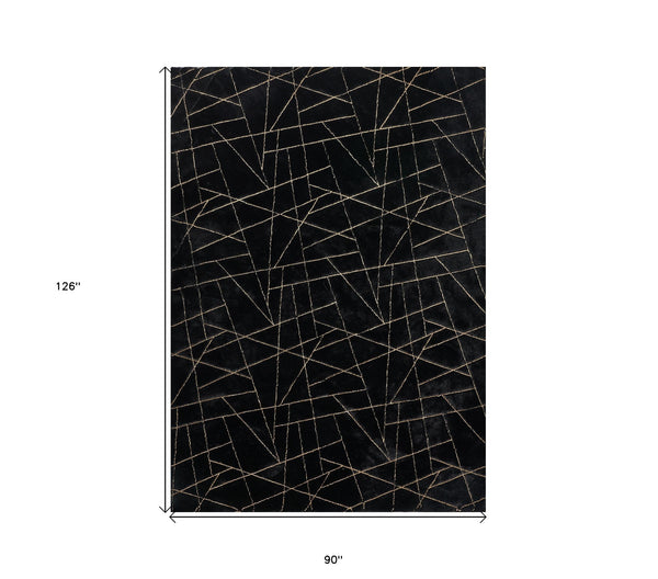 Homeroots 8' X 11' Black And Gold Faux Fur Abstract Shag Non Skid Area Rug  Faux Fur 553752