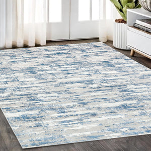 Homeroots 4' X 6' Blue And Ivory Abstract Washable Non Skid Area Rug  Polyester 553763