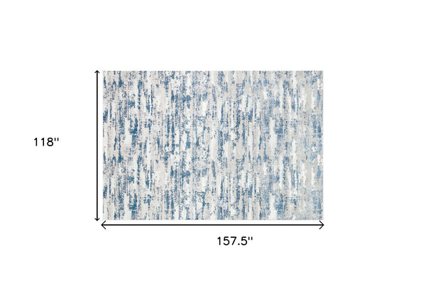 Homeroots 10' X 13' Blue And Ivory Abstract Washable Non Skid Area Rug  Polyester 553764