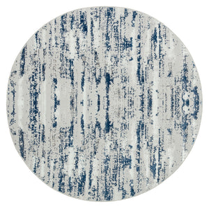 Homeroots 7' Blue And Ivory Round Abstract Washable Non Skid Area Rug  Polyester 553766