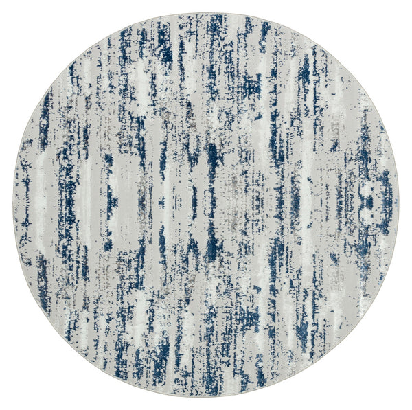 Homeroots 7' Blue And Ivory Round Abstract Washable Non Skid Area Rug  Polyester 553766
