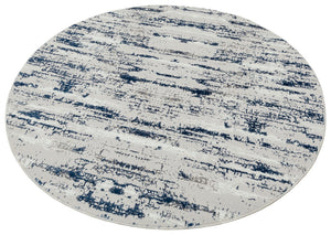 Homeroots 7' Blue And Ivory Round Abstract Washable Non Skid Area Rug  Polyester 553766