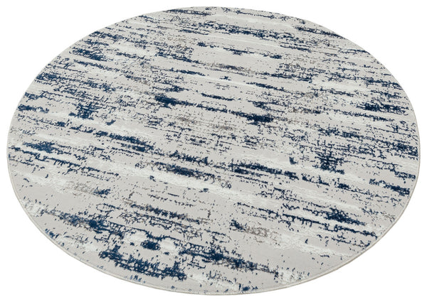 Homeroots 7' Blue And Ivory Round Abstract Washable Non Skid Area Rug  Polyester 553766