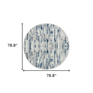 Homeroots 7' Blue And Ivory Round Abstract Washable Non Skid Area Rug  Polyester 553766