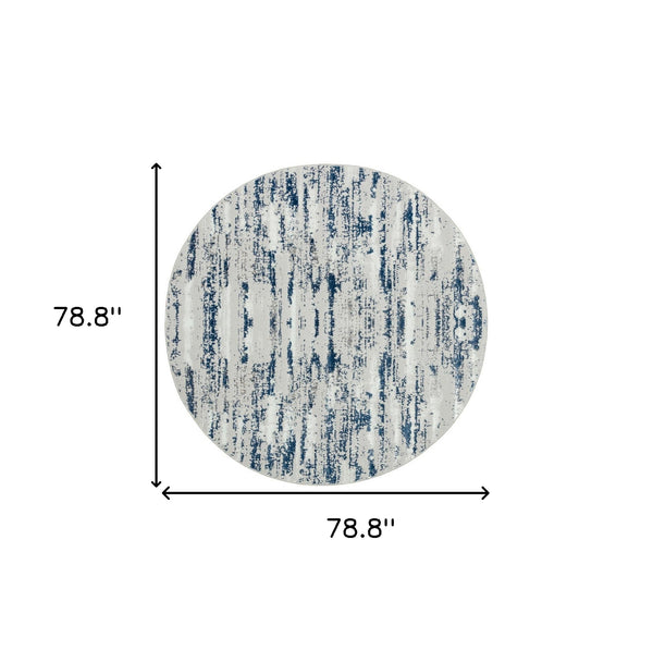 Homeroots 7' Blue And Ivory Round Abstract Washable Non Skid Area Rug  Polyester 553766