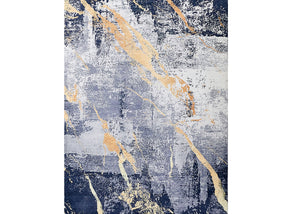 Homeroots 5' X 7' Blue And Yellow Abstract Shag Printed Washable Non Skid Area Rug  Polyester 553790