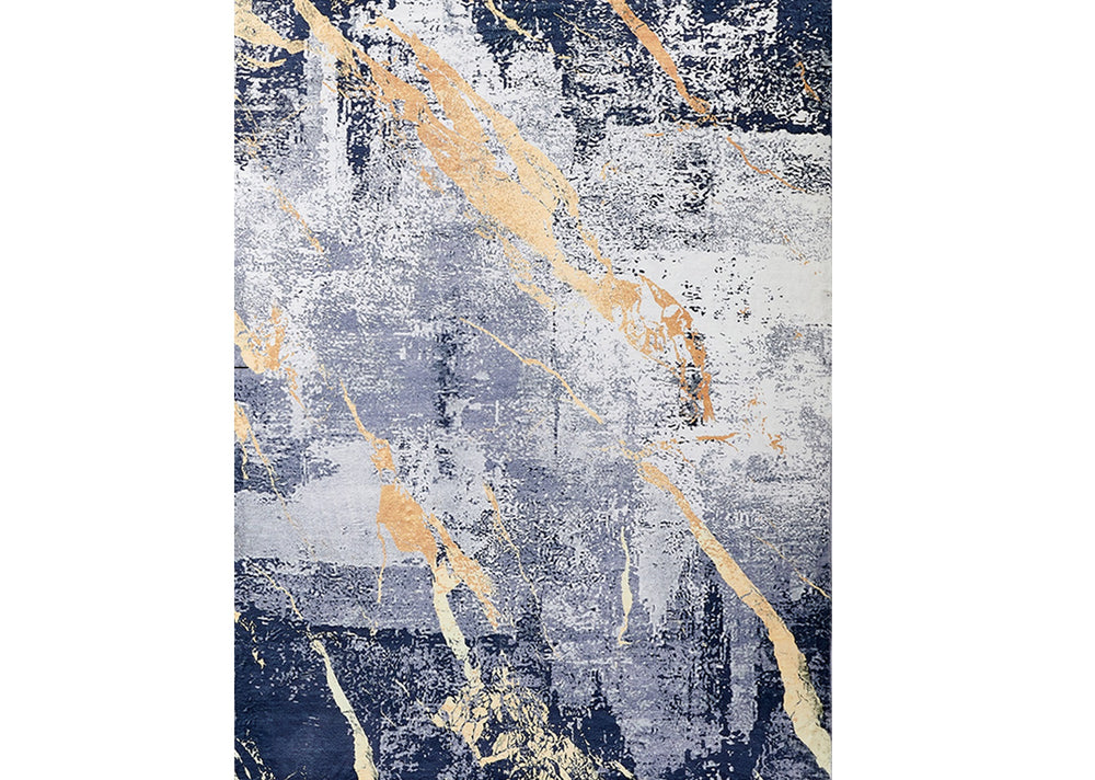 Homeroots 6' X 9' Blue And Yellow Abstract Shag Printed Washable Non Skid Area Rug  Polyester 553791
