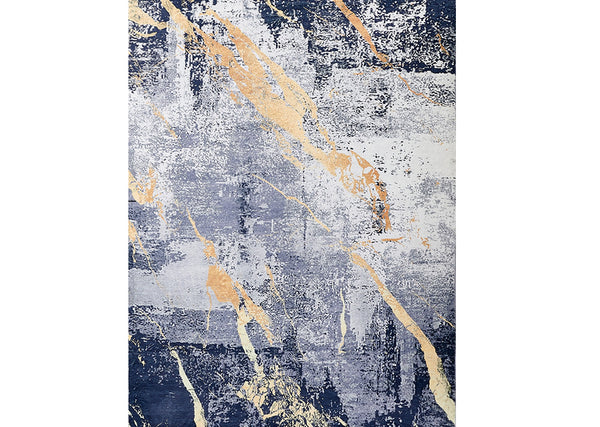 Homeroots 6' X 9' Blue And Yellow Abstract Shag Printed Washable Non Skid Area Rug  Polyester 553791