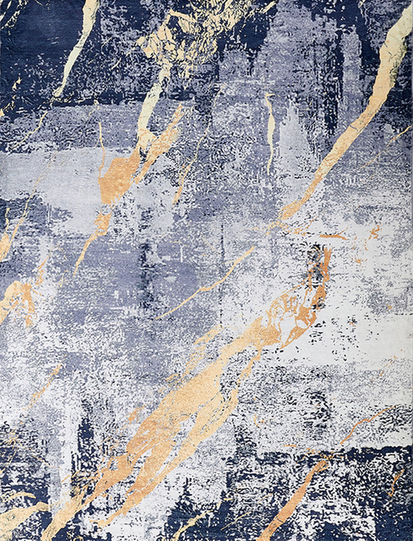 Homeroots 6' X 9' Blue And Yellow Abstract Shag Printed Washable Non Skid Area Rug  Polyester 553791