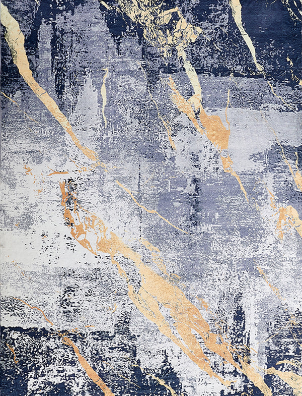 Homeroots 6' X 9' Blue And Yellow Abstract Shag Printed Washable Non Skid Area Rug  Polyester 553791