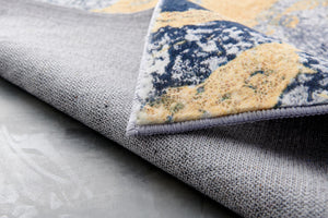 Homeroots 6' X 9' Blue And Yellow Abstract Shag Printed Washable Non Skid Area Rug  Polyester 553791