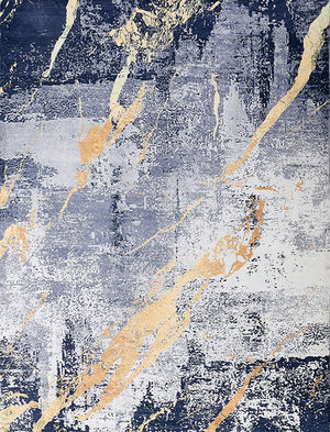 Homeroots 8' X 11' Blue And Yellow Abstract Shag Printed Washable Non Skid Area Rug  Polyester 553792