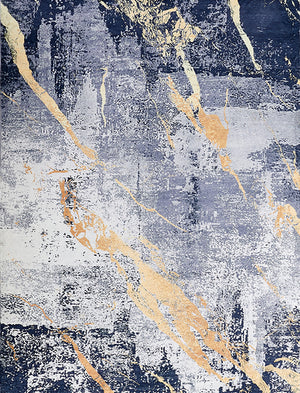 Homeroots 8' X 11' Blue And Yellow Abstract Shag Printed Washable Non Skid Area Rug  Polyester 553792