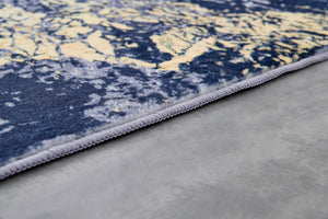 Homeroots 8' X 11' Blue And Yellow Abstract Shag Printed Washable Non Skid Area Rug  Polyester 553792