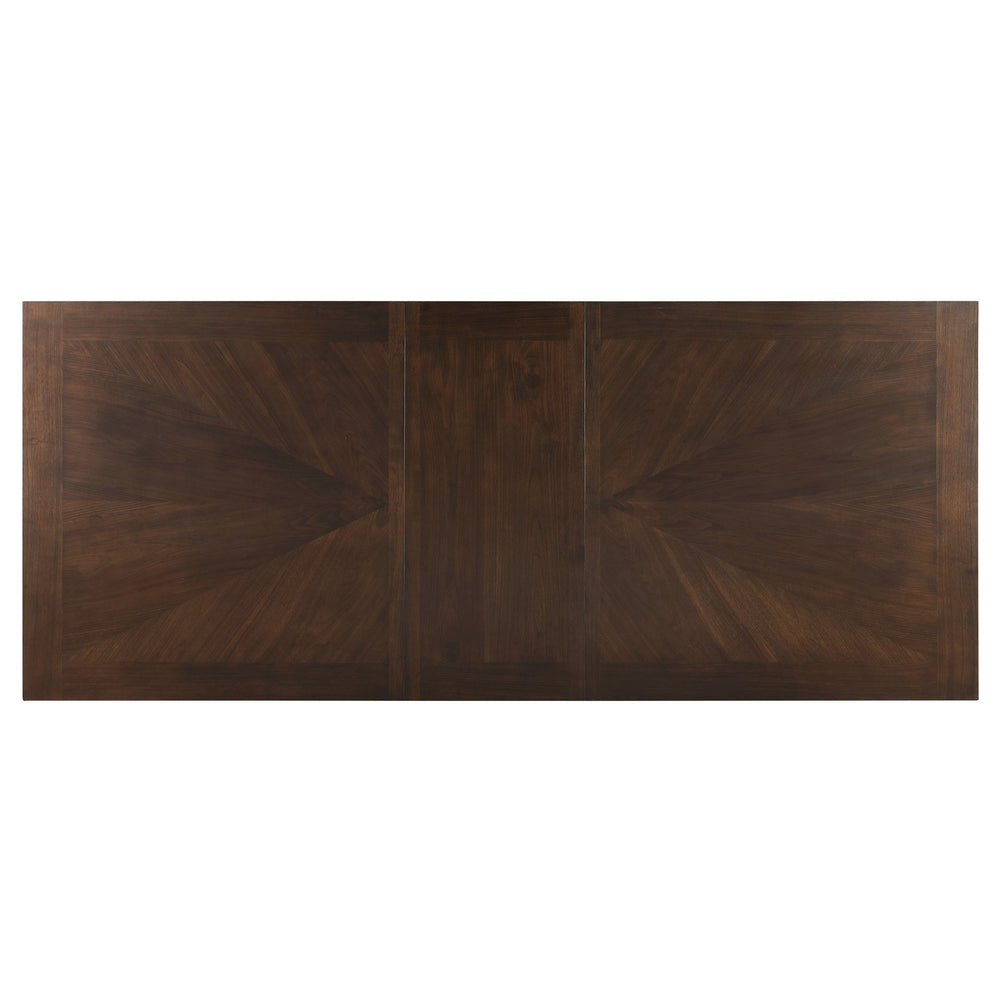 English Elm Walnut Modern Trestle Dining Table with Self-Storing 18" Leaf, 76–94" Extendable Rectangular Top, Rustic Veneer B011S01378