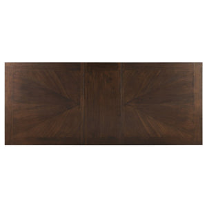 English Elm Walnut Veneer Six Piece Dining Set with Extension Leaf Trestle Table and Upholstered Chairs B011S01381