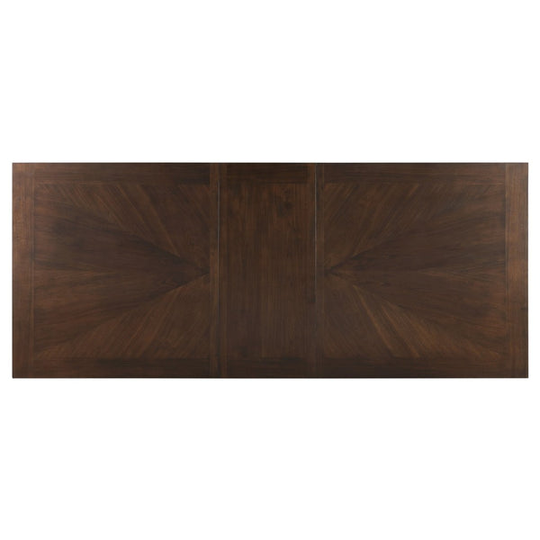 English Elm Walnut Veneer Six Piece Dining Set with Extension Leaf Trestle Table and Upholstered Chairs B011S01381
