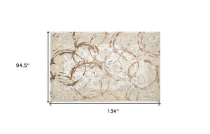 Homeroots 8' X 11' Beige And Gold Abstract Area Rug  Polyester 553831