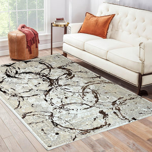 Homeroots 9' X 12' Beige And Gold Abstract Area Rug  Polyester 553832