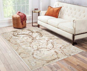Homeroots 9' X 12' Beige And Gold Abstract Area Rug  Polyester 553832
