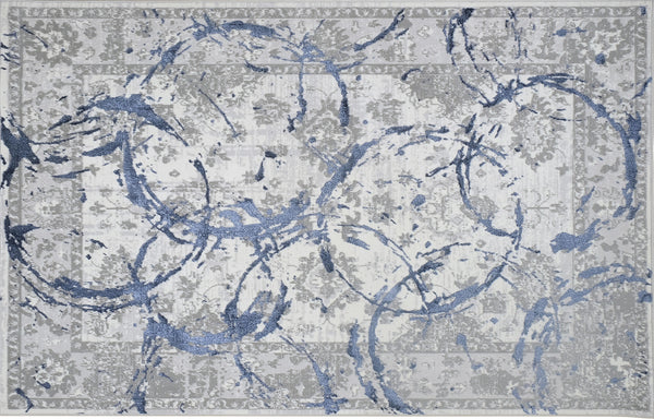 Homeroots 5' X 8' Ivory Blue And Gray Abstract Area Rug  Polyester 553835