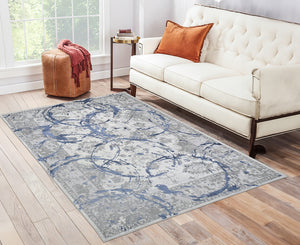 Homeroots 5' X 8' Ivory Blue And Gray Abstract Area Rug  Polyester 553835